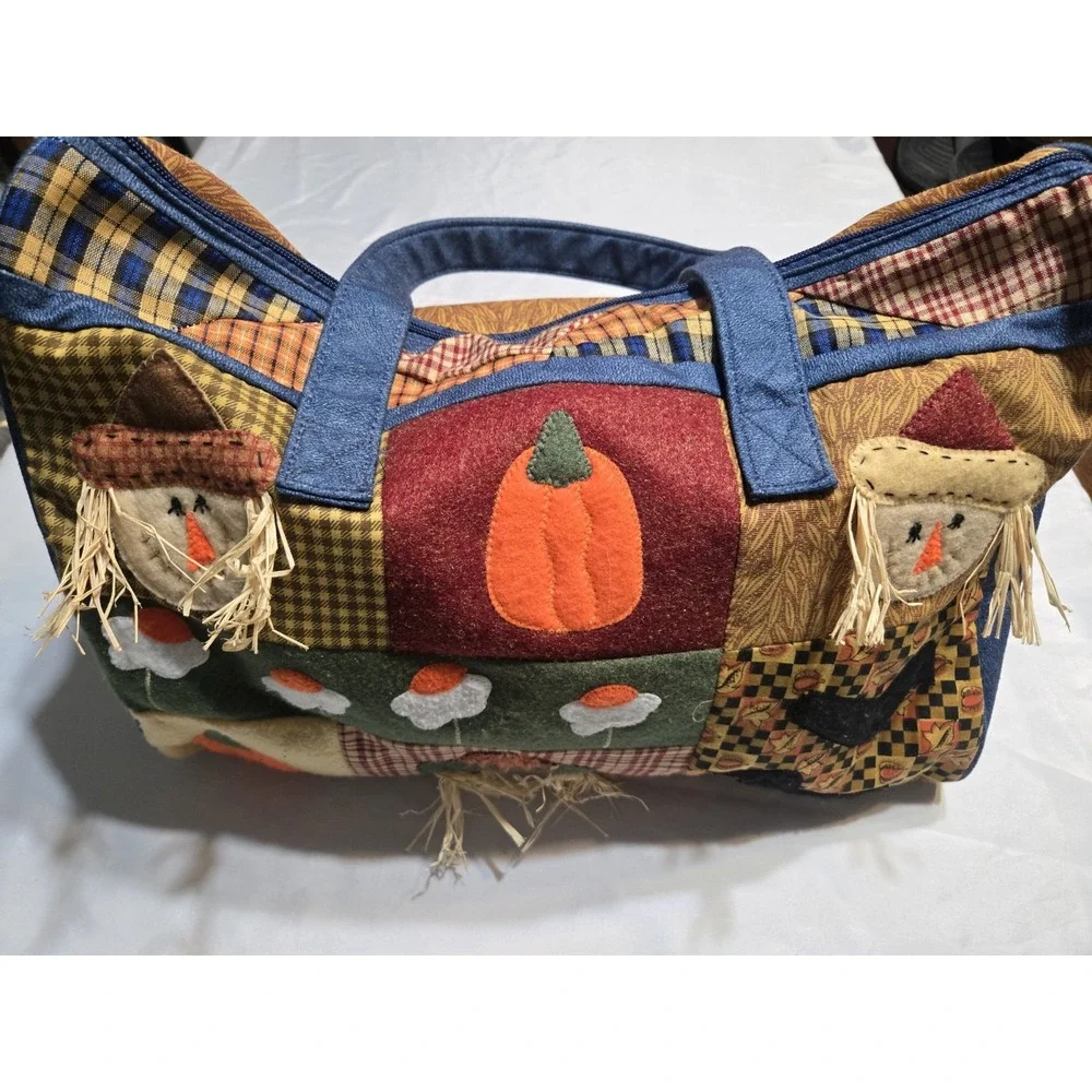 Handmade Autumn Patchwork Medium Tote Bag Fall Festive Halloween Purse See Pics